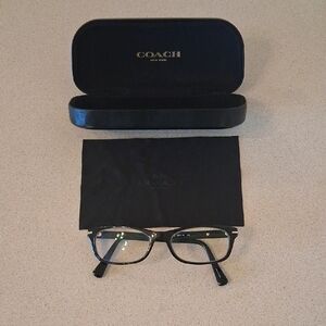 Coach Black Rectangular Eyeglasses with Case and Cloth